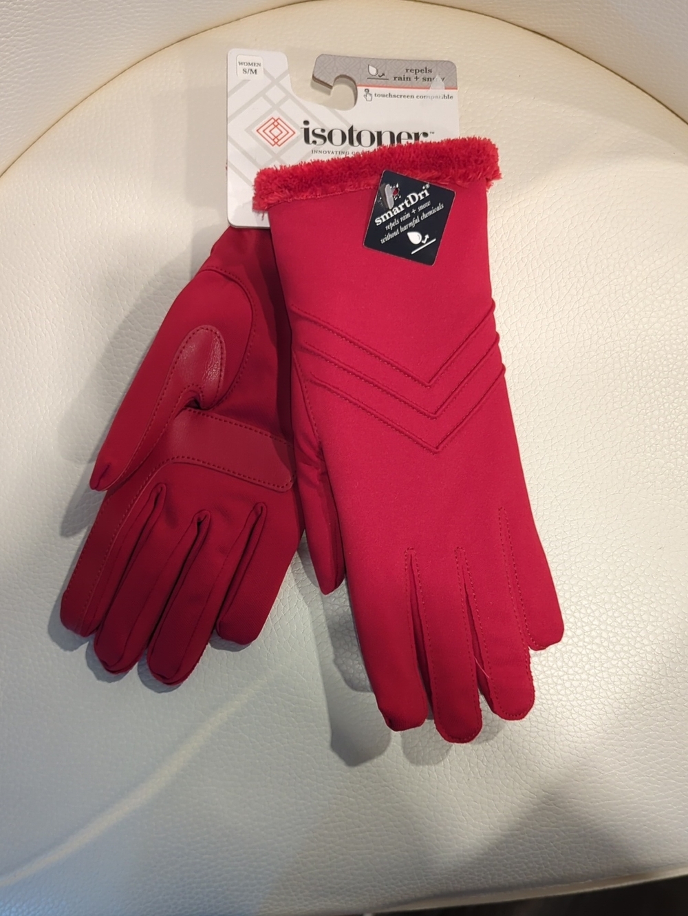 isotoner Women's Red Faux-Fur Cuff SmartDri Gloves